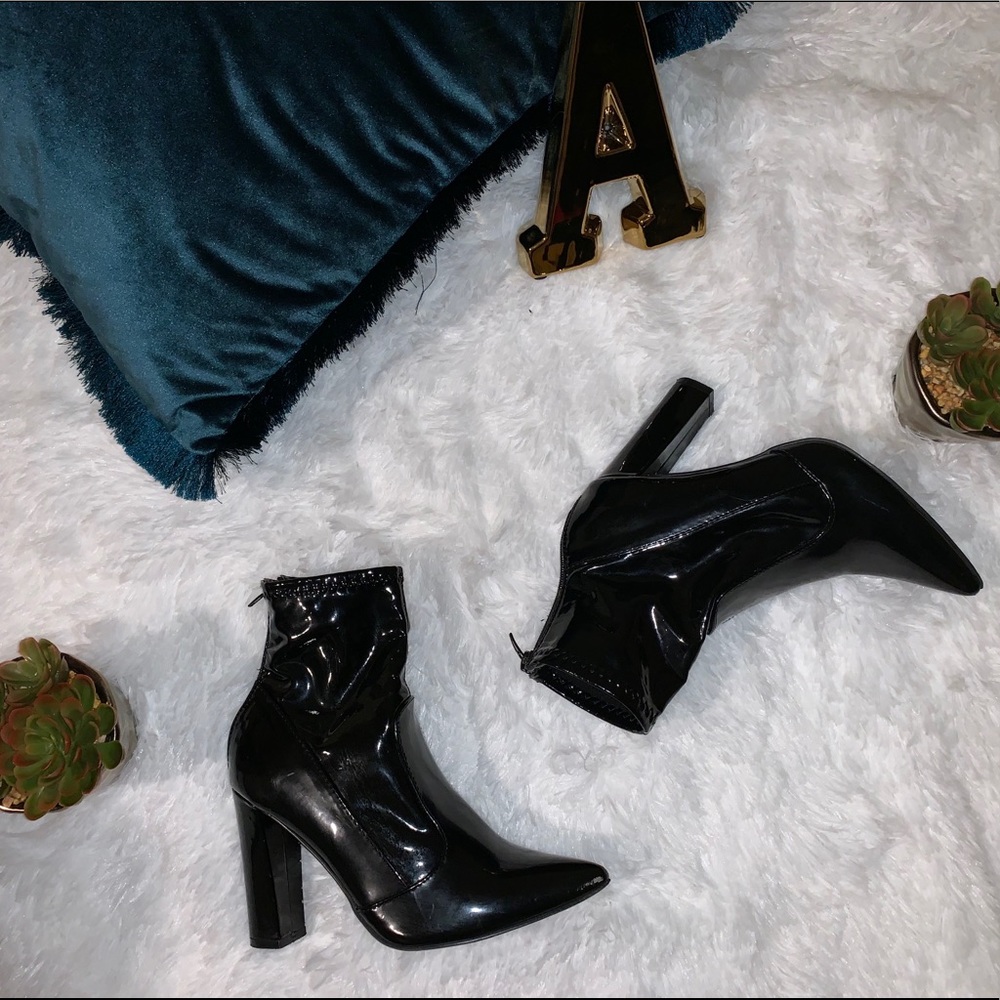Black patent leather booties